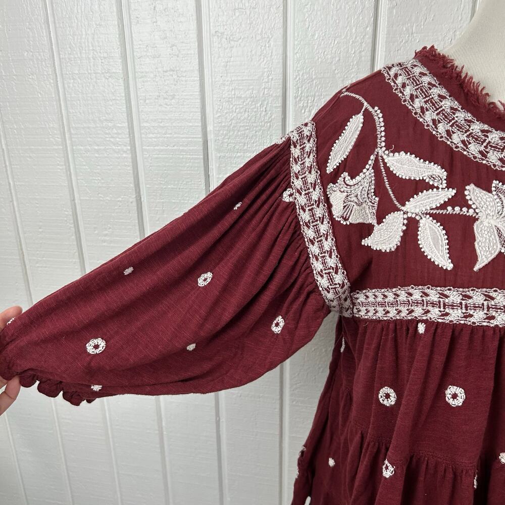 Free People Women Edie Top Size XS Short Sleeve Embroidered Floral Boho Flowy - Picture 2 of 10